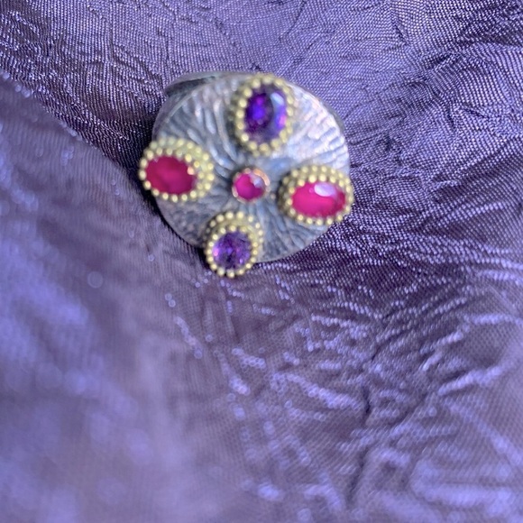 Vintage Amethyst and Garnet Sterling Silver (925) Ring Hand Made in Puerto Rico